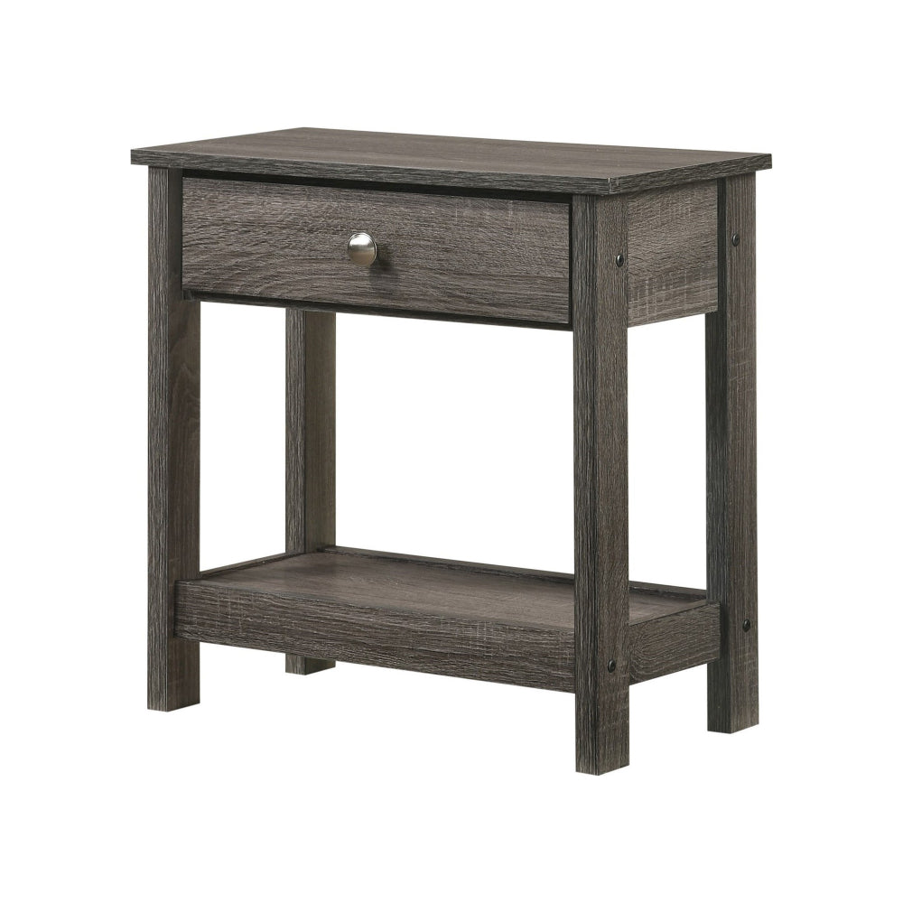 BENZARA Nightstand with 1 Wooden Drawer and Grain Details, Gray - BM241302