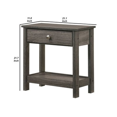 BENZARA Nightstand with 1 Wooden Drawer and Grain Details, Gray - BM241302