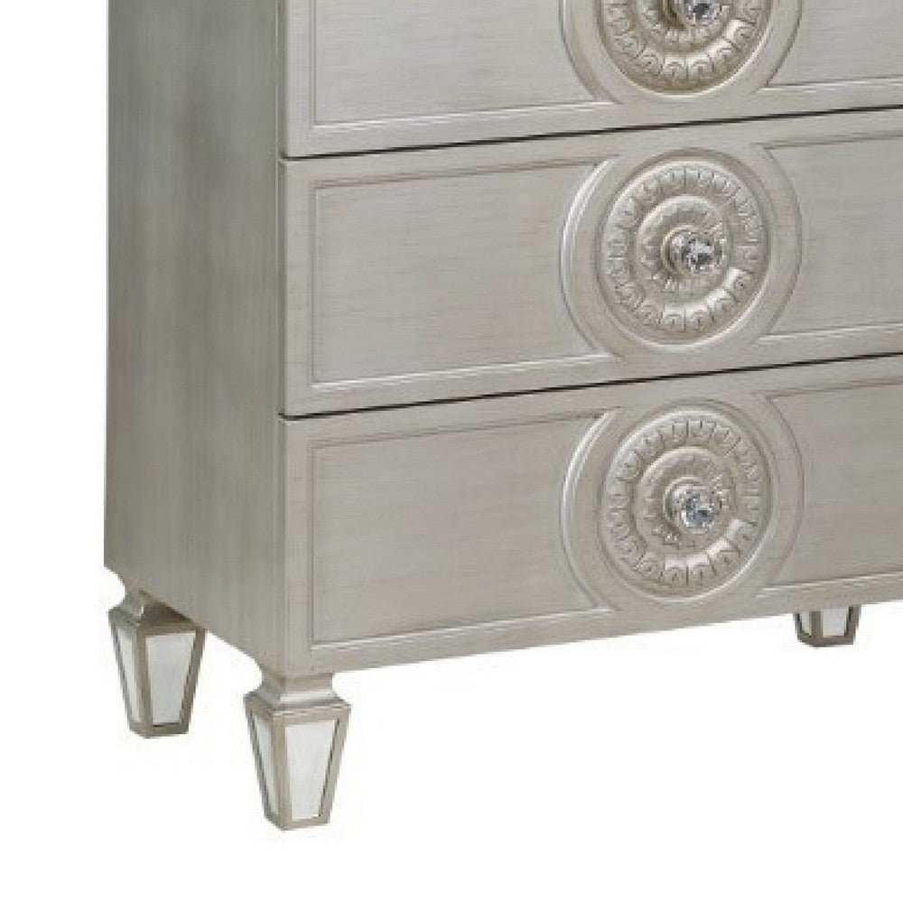 BENZARA Nic 54 Inch Modern Tall Dresser Chest, 5 Drawers, Round Knobs, Silver - BM275684