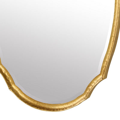 BENZARA 36 Inch Wood Wall Mirror, Oval Shape, Concave Surface, Gold - BM276685