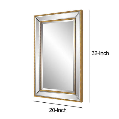 BENZARA 32 Inch Wood Wall Mirror, Beveled Mirror Frame, Gold - BM276696