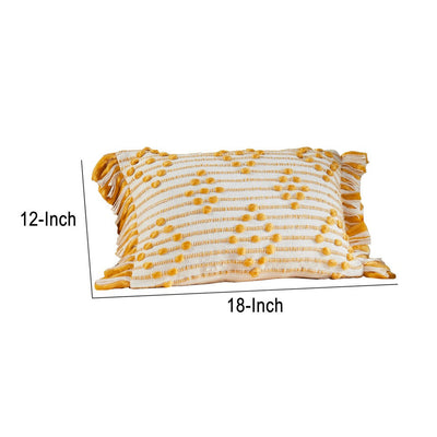 BENZARA 18 Inch Decorative Accent Throw Pillow Cover, Embroidered, White, Yellow - BM276698