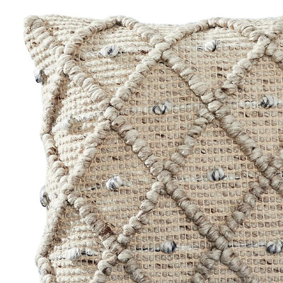 BENZARA 18 Inch Decorative Throw Pillow Cover, Beaded Diamond Design, Beige Fabric - BM276700