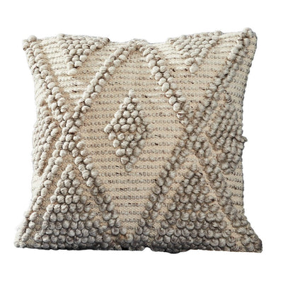 BENZARA 18 Inch Decorative Throw Pillow Cover, Beaded Diamond Pattern, Beige Fabric - BM276702