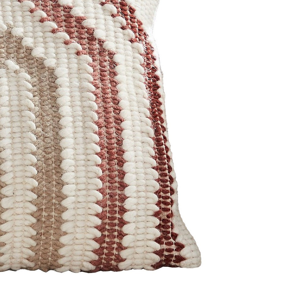 BENZARA 18 Inch Decorative Throw Pillow Cover, Knitted Geometric Pattern, White - BM276710