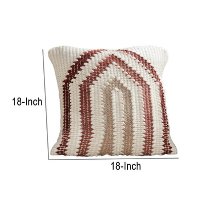 BENZARA 18 Inch Decorative Throw Pillow Cover, Knitted Geometric Pattern, White - BM276710