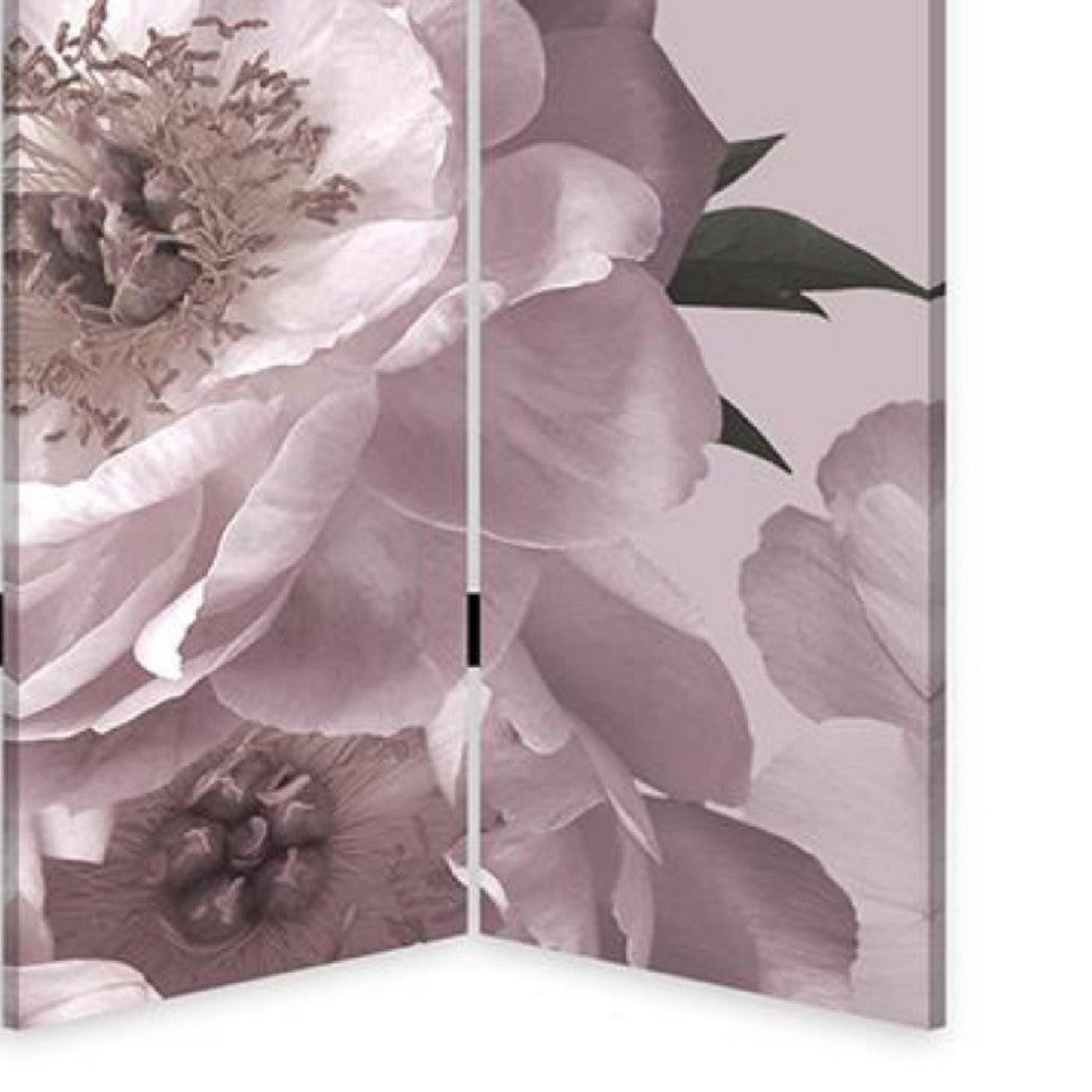 BENZARA 72 Inch 3 Panel Canvas Foldable Screen Room Divider, Purple Floral Design - BM276721