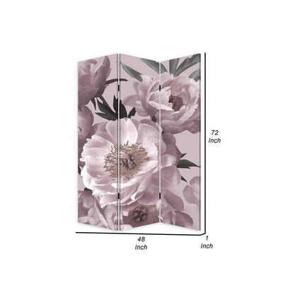 BENZARA 72 Inch 3 Panel Canvas Foldable Screen Room Divider, Purple Floral Design - BM276721