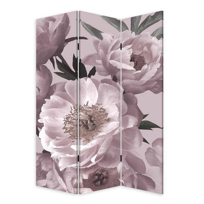 BENZARA 72 Inch 3 Panel Canvas Foldable Screen Room Divider, Purple Floral Design - BM276721