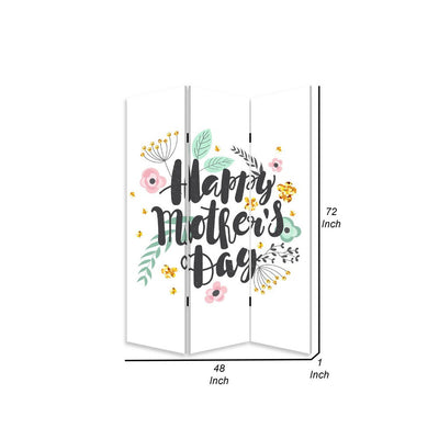 BENZARA 72 Inch 3 Panel Canvas Room Divider, Black Painted Mothers Day, White - BM276727