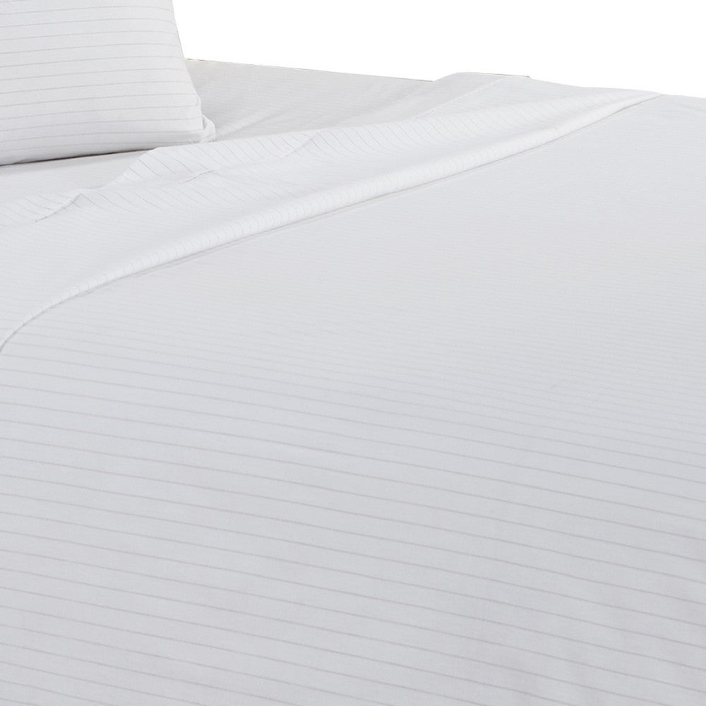 BENZARA Matt 4 Piece Full Bed Sheet Set, Soft Organic Cotton, Stripes, White - BM276826