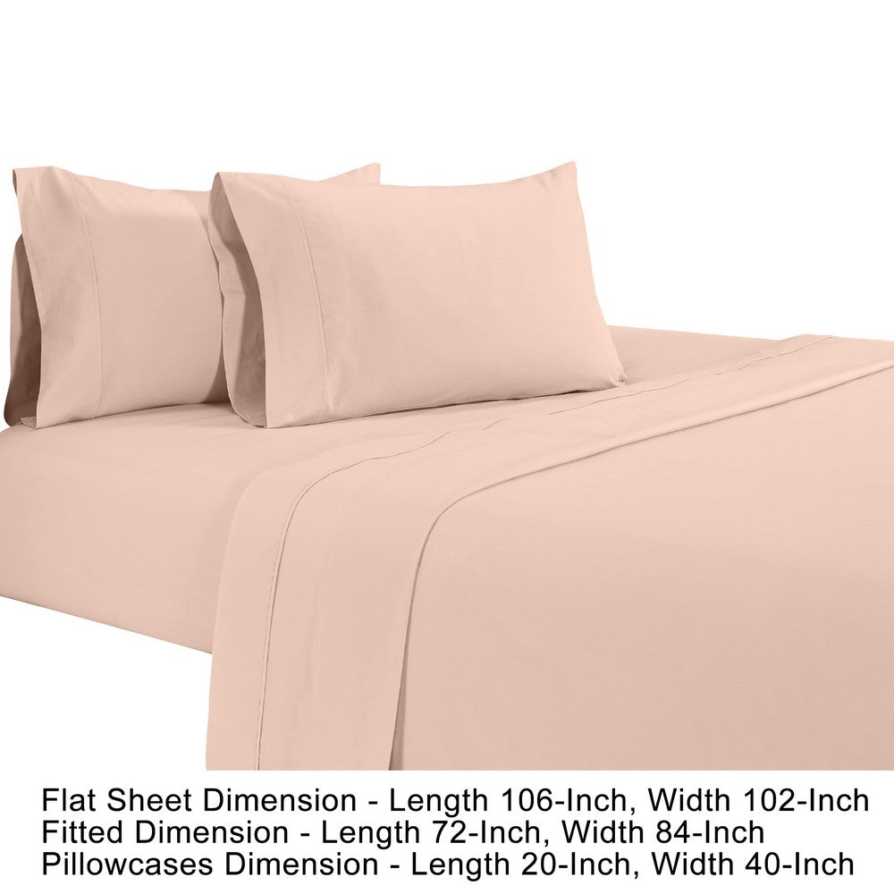 BENZARA Matt 4 Piece California King Bed Sheet Set, Soft Organic Cotton, Rose Pink - BM276830