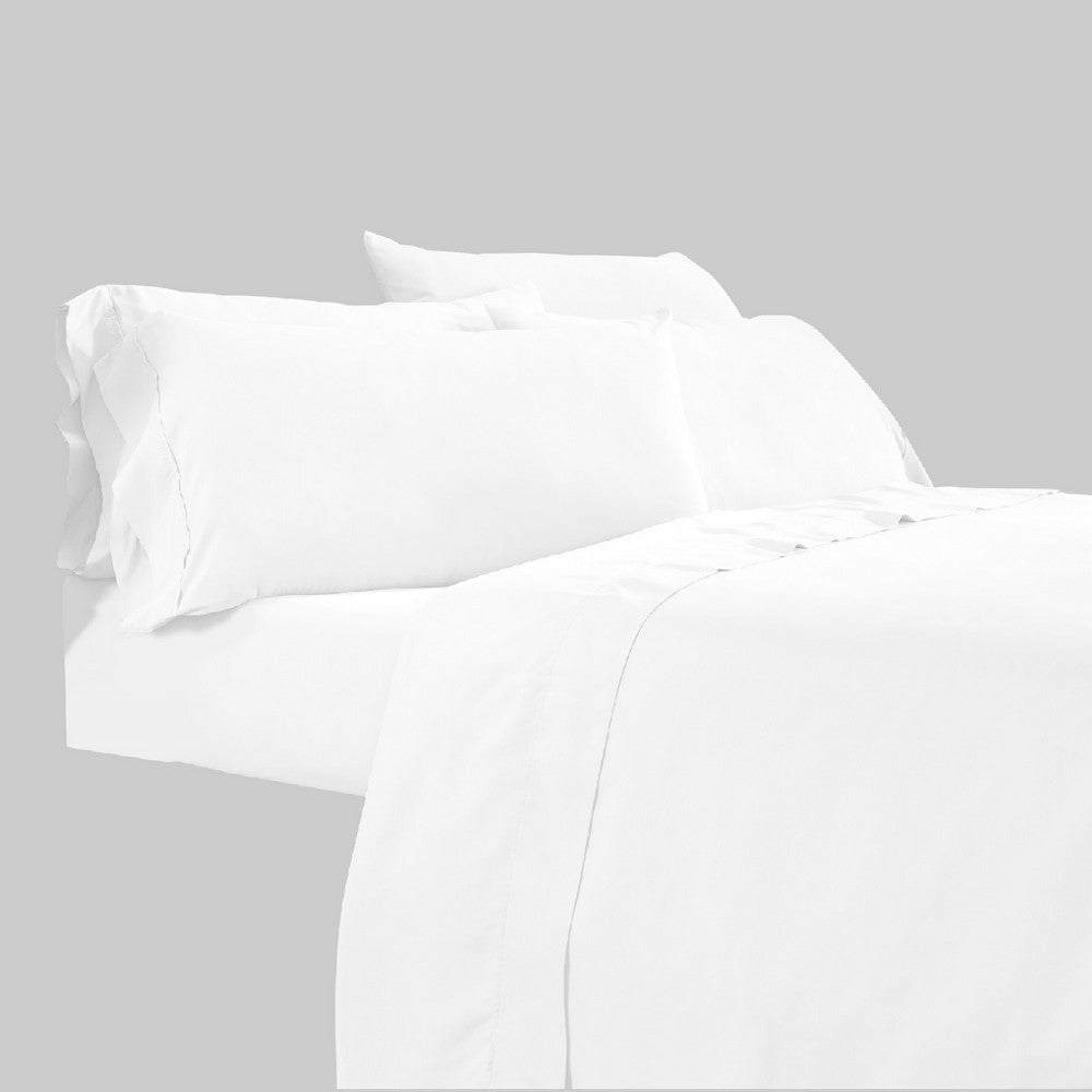 BENZARA Minka 6 Piece California King Bed Sheet Set, Soft Microfiber, White - BM276844