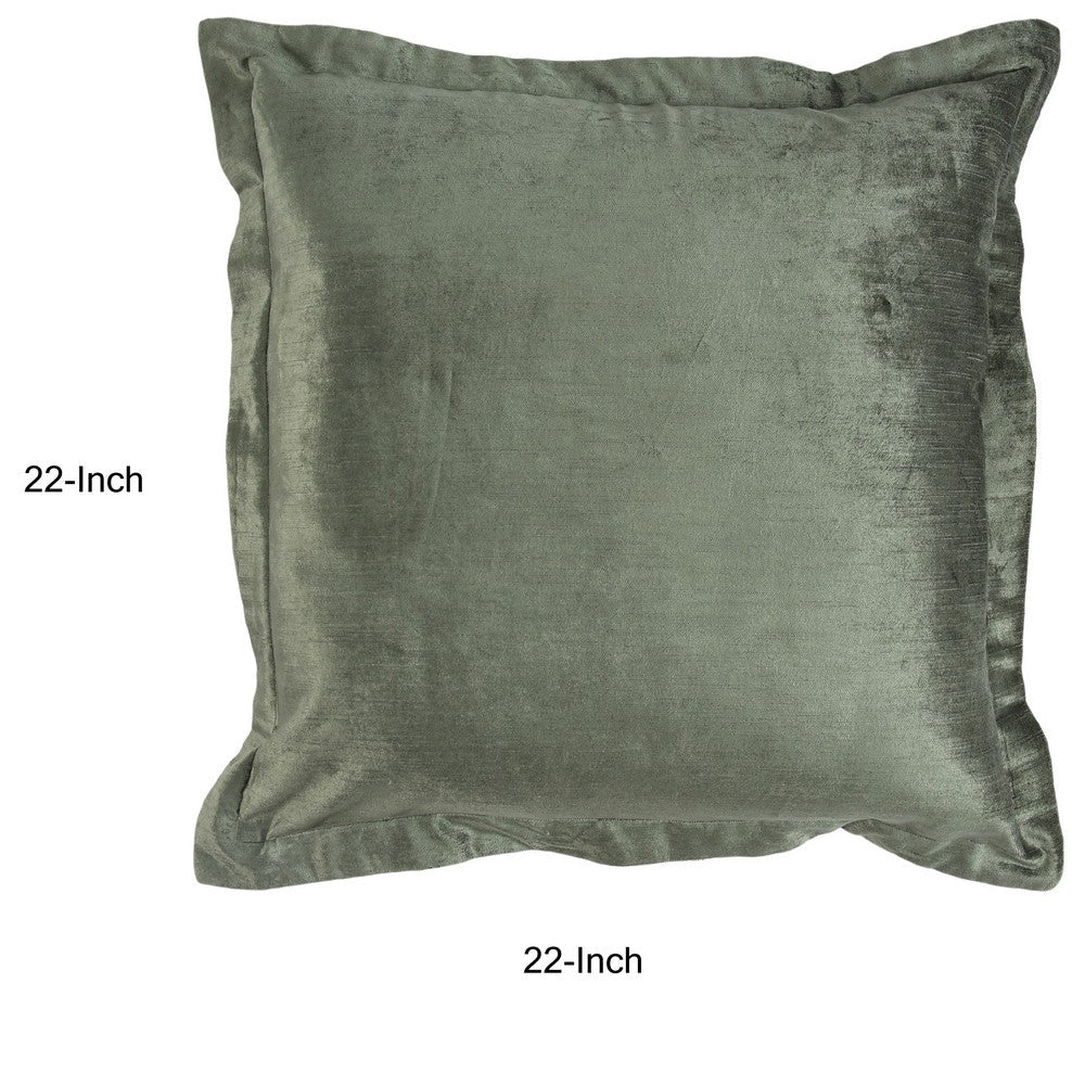 BENZARA Brad 22 Inch Square Velvet Decorative Throw Pillow, Flanged Finish, Green - BM276935