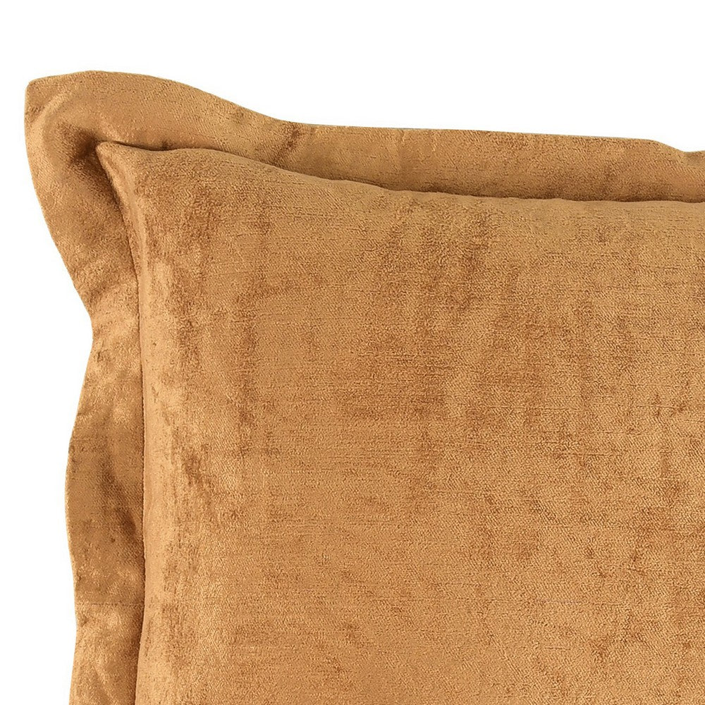 BENZARA Brad 22 Inch Square Velvet Decorative Throw Pillow, Flanged, Harvest Gold - BM276936