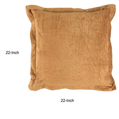 BENZARA Brad 22 Inch Square Velvet Decorative Throw Pillow, Flanged, Harvest Gold - BM276936