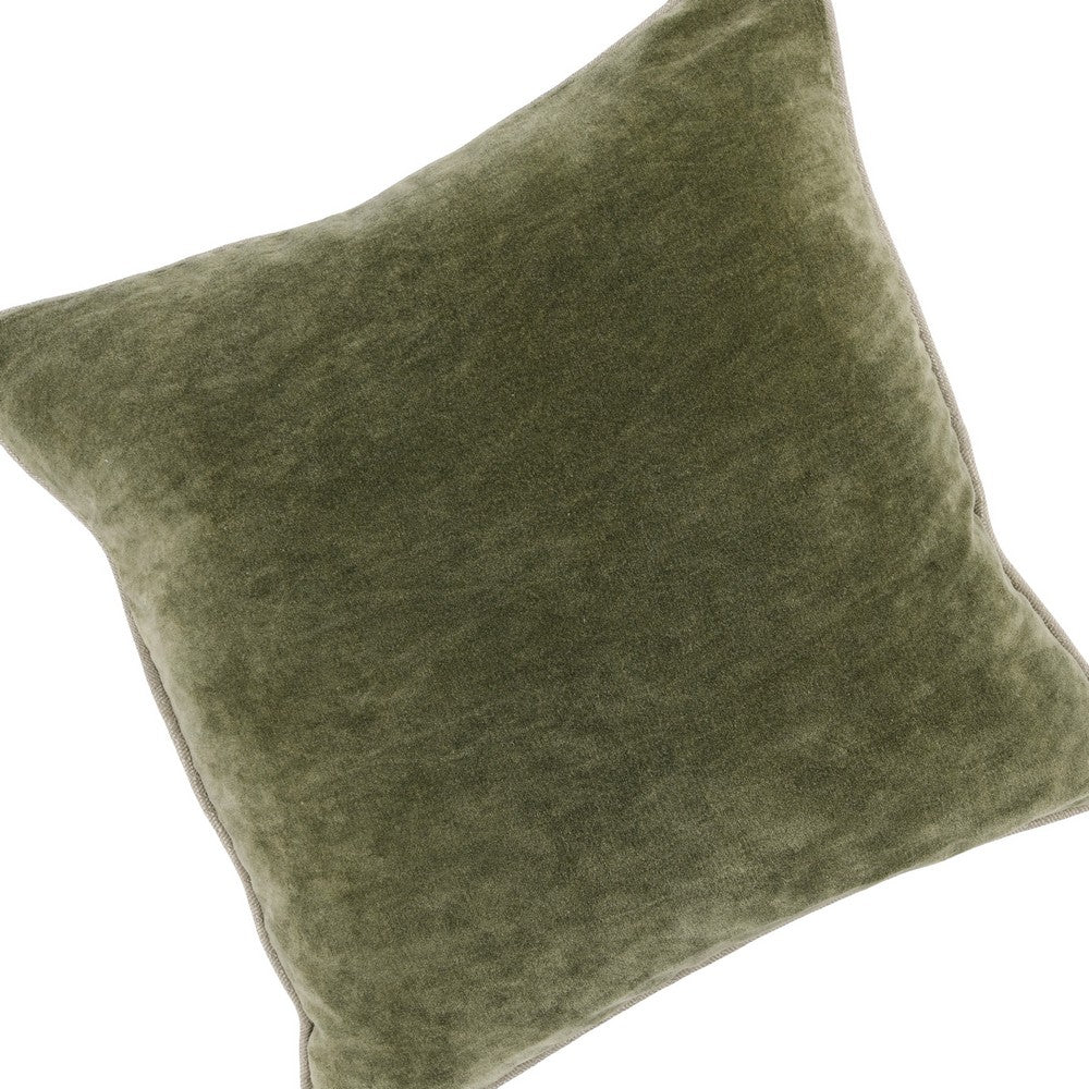 BENZARA Hillary 18 Inch Square Velvet Decorative Throw Pillow, Welt Cord, Green - BM276937