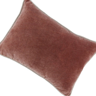 BENZARA Hillary 20 Inch Velvet Welt Decorative Lumbar Throw Pillow, Auburn Red - BM276938