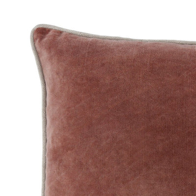 BENZARA Hillary 20 Inch Velvet Welt Decorative Lumbar Throw Pillow, Auburn Red - BM276938