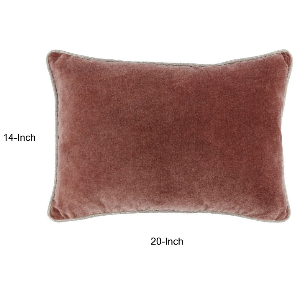 BENZARA Hillary 20 Inch Velvet Welt Decorative Lumbar Throw Pillow, Auburn Red - BM276938