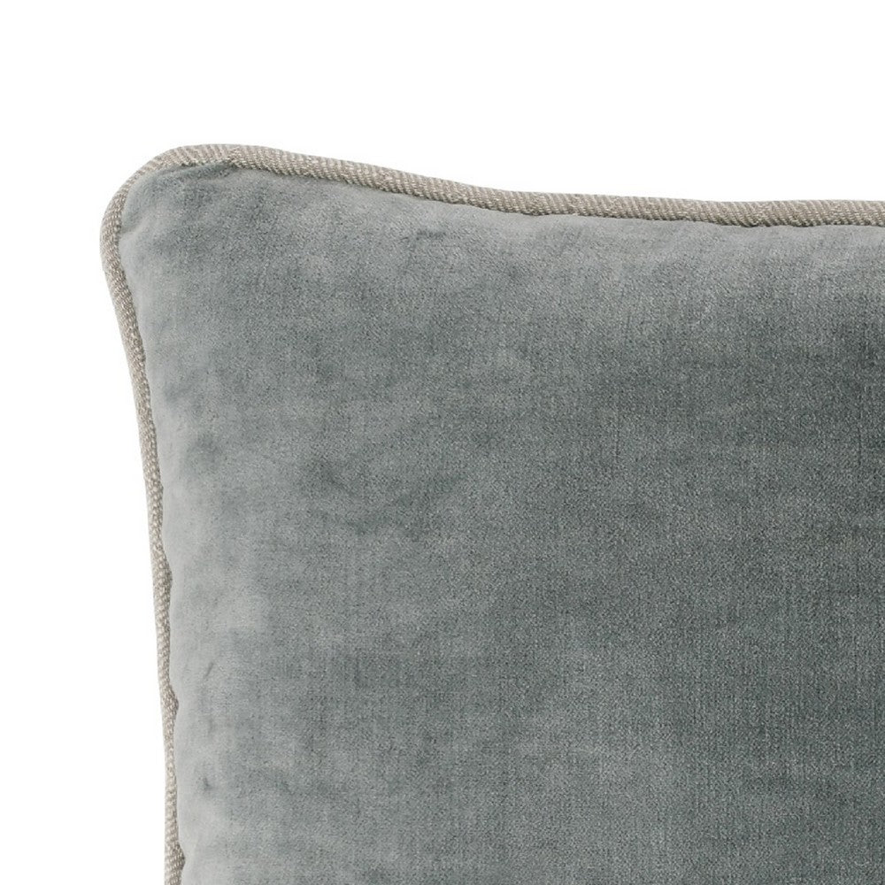 BENZARA Hillary 20 Inch Velvet Welt Decorative Lumbar Throw Pillow, Sage Green - BM276940