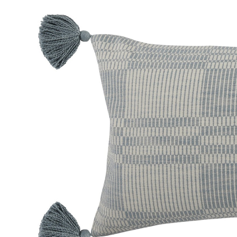 BENZARA Drake 36 Inch Cotton Decorative Lumbar Throw Pillow, Plaid, Sandy Blue - BM276946