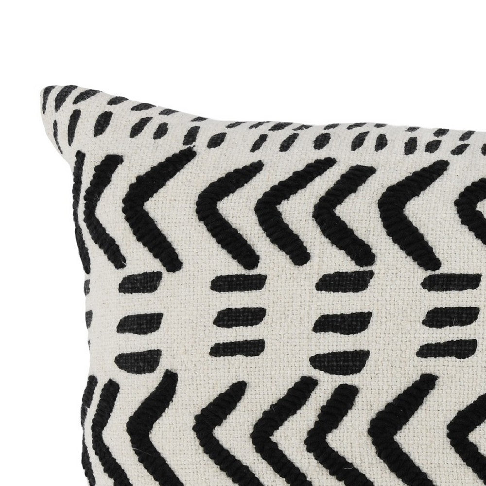 BENZARA 26 Inch Cotton Decorative Lumbar Throw Pillow, Tribal Pattern, Black, White - BM276948