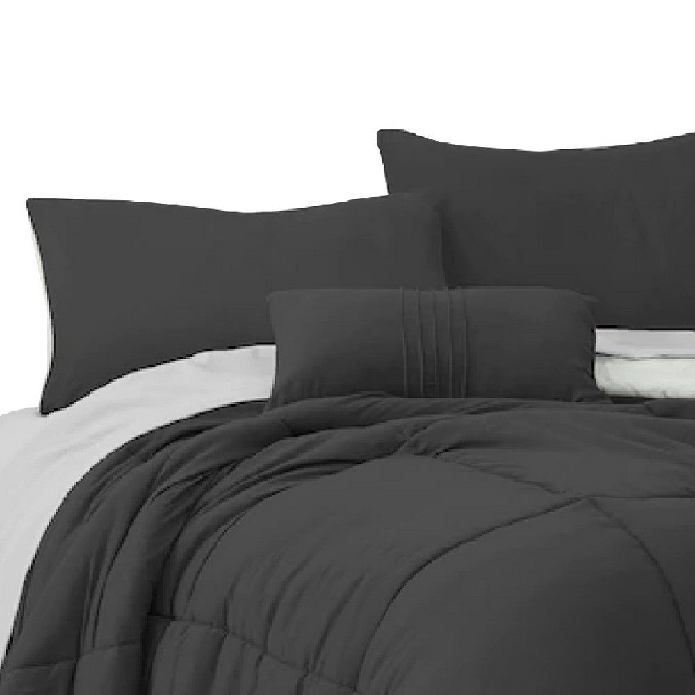 BENZARA Alice 8 Piece Queen Comforter Set, Soft Dark Gray By The Urban Port - BM276983