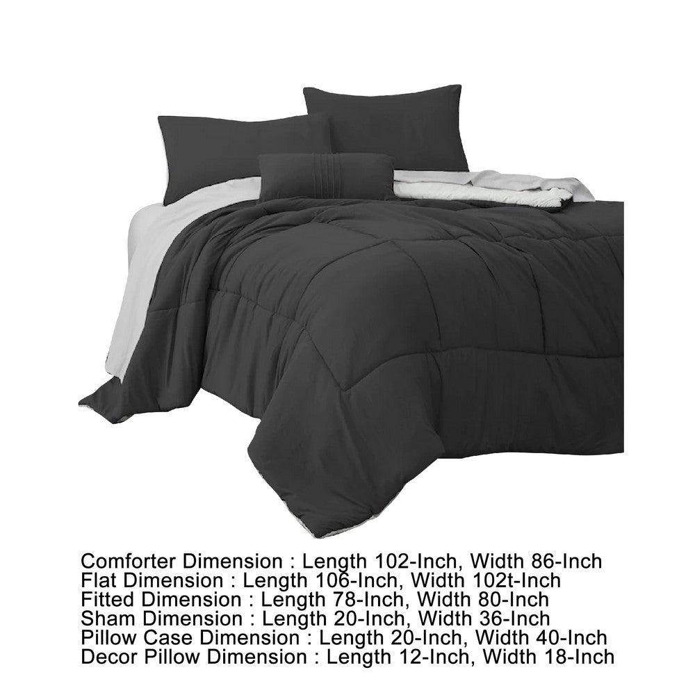 BENZARA Alice 8 Piece King Comforter Set, Soft Dark Gray By The Urban Port - BM276984