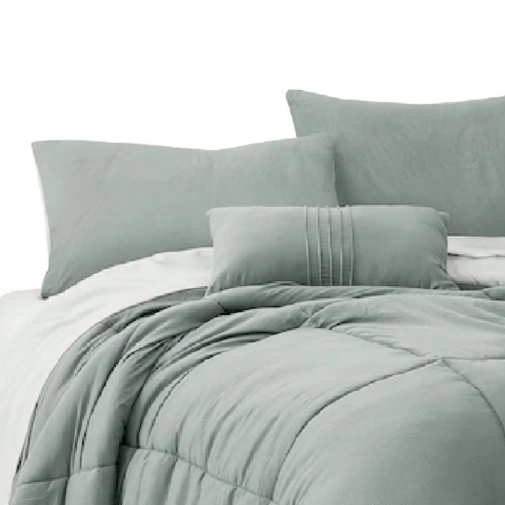 BENZARA Alice 8 Piece King Comforter Set, Reversible, Soft Sage By The Urban Port - BM276989