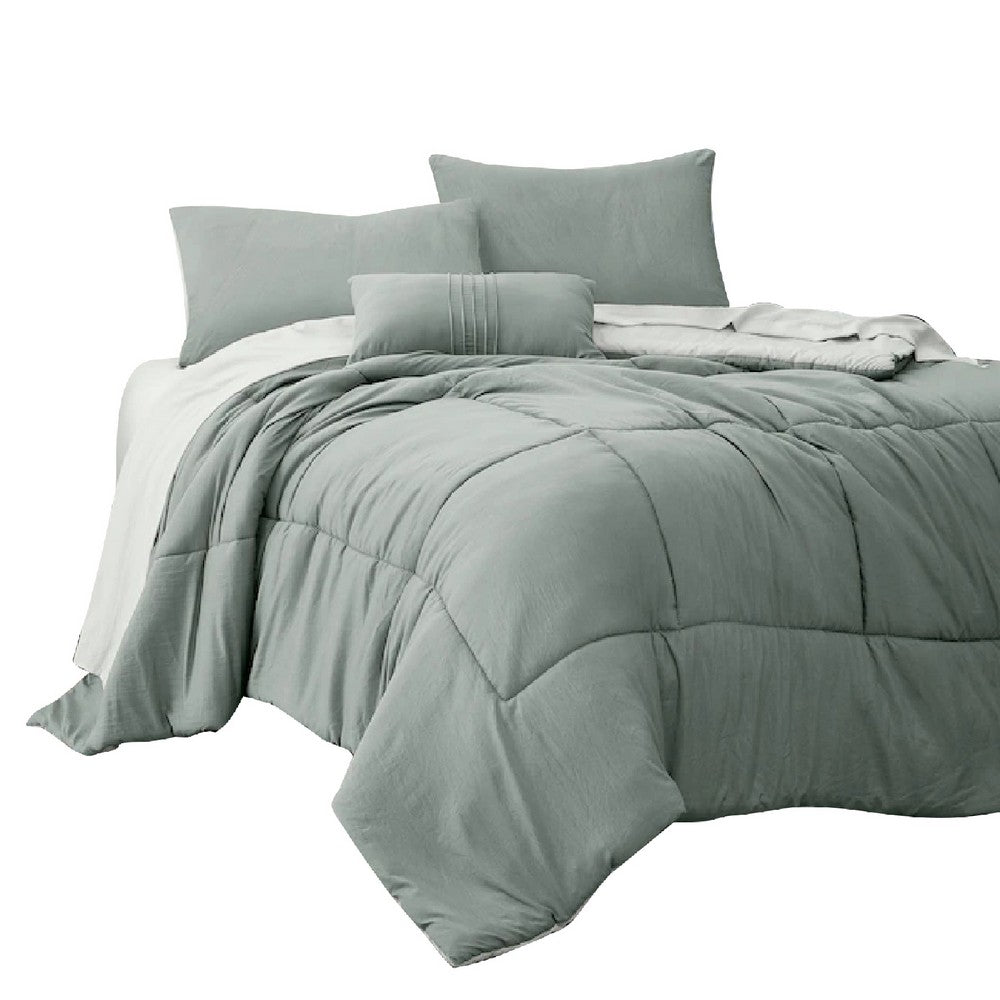 BENZARA Alice 8 Piece King Comforter Set, Reversible, Soft Sage By The Urban Port - BM276989