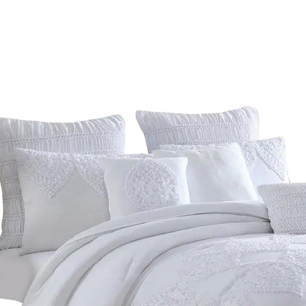 BENZARA Tyler 8 Piece Queen Comforter Set, Ogee Design, The Urban Port, White - BM277003