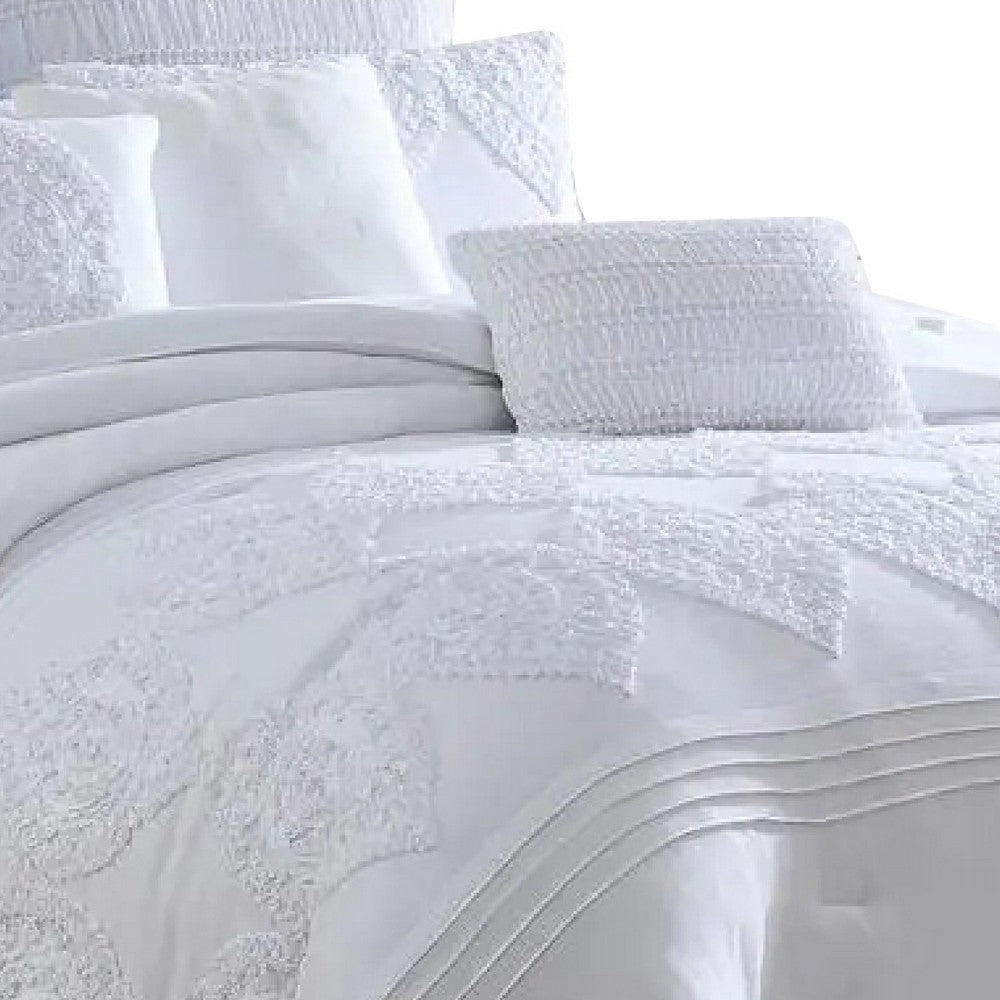 BENZARA Tyler 8 Piece Queen Comforter Set, Ogee Design, The Urban Port, White - BM277003