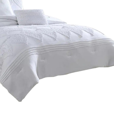 BENZARA Tyler 8 Piece Queen Comforter Set, Ogee Design, The Urban Port, White - BM277003