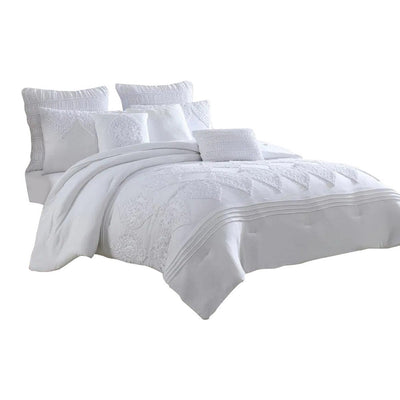 BENZARA Tyler 8 Piece Queen Comforter Set, Ogee Design, The Urban Port, White - BM277003