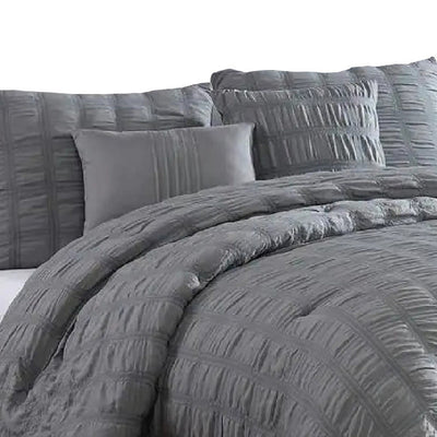 BENZARA Alice 5 Piece Queen Comforter Set, Textured, The Urban Port, Gray - BM277005