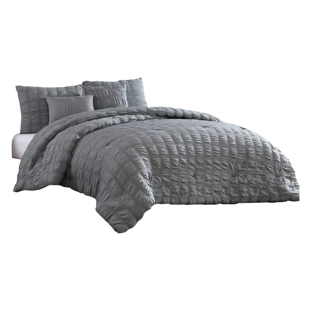 BENZARA Alice 5 Piece King Comforter Set, Textured, The Urban Port, Gray - BM277006