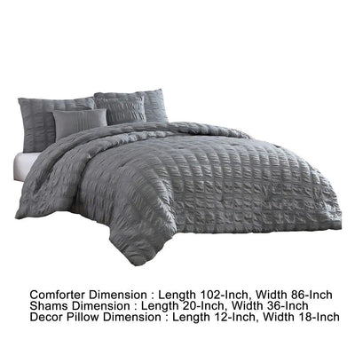 BENZARA Alice 5 Piece King Comforter Set, Textured, The Urban Port, Gray - BM277006