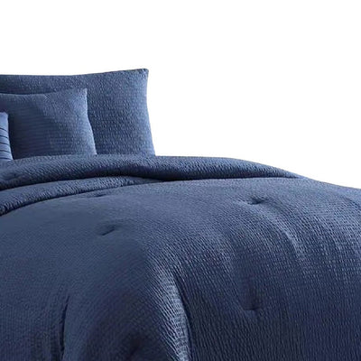 BENZARA Alice 5 Piece King Comforter Set, Textured, The Urban Port, Navy Blue - BM277010