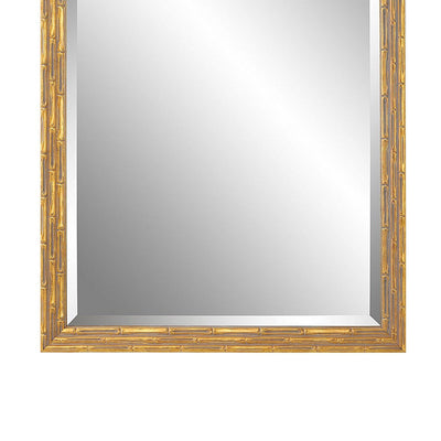 BENZARA 34 Inch Wood Rectangular Wall Mirror, Bamboo Design, Gold, Gray - BM277019