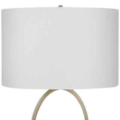 BENZARA 27 Inch Metal Table Lamp, Oval Center Ring, Gold, White - BM277022