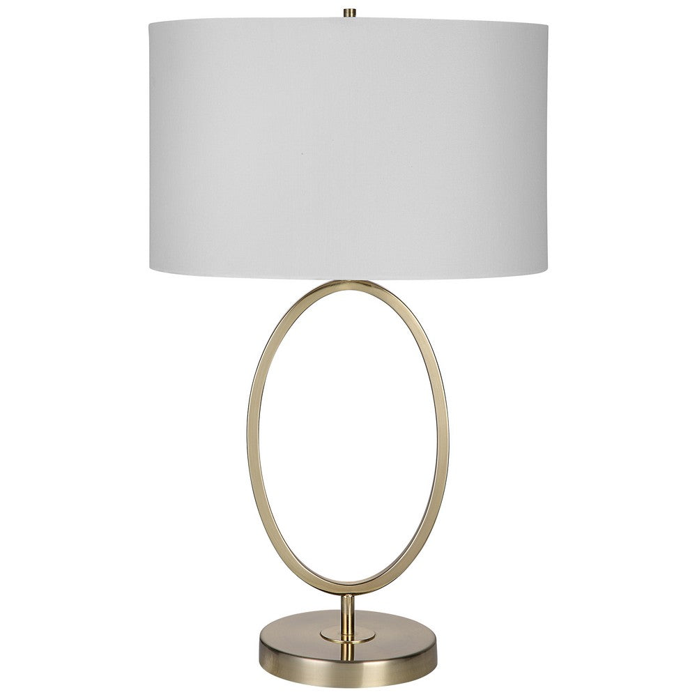 BENZARA 27 Inch Metal Table Lamp, Oval Center Ring, Gold, White - BM277022