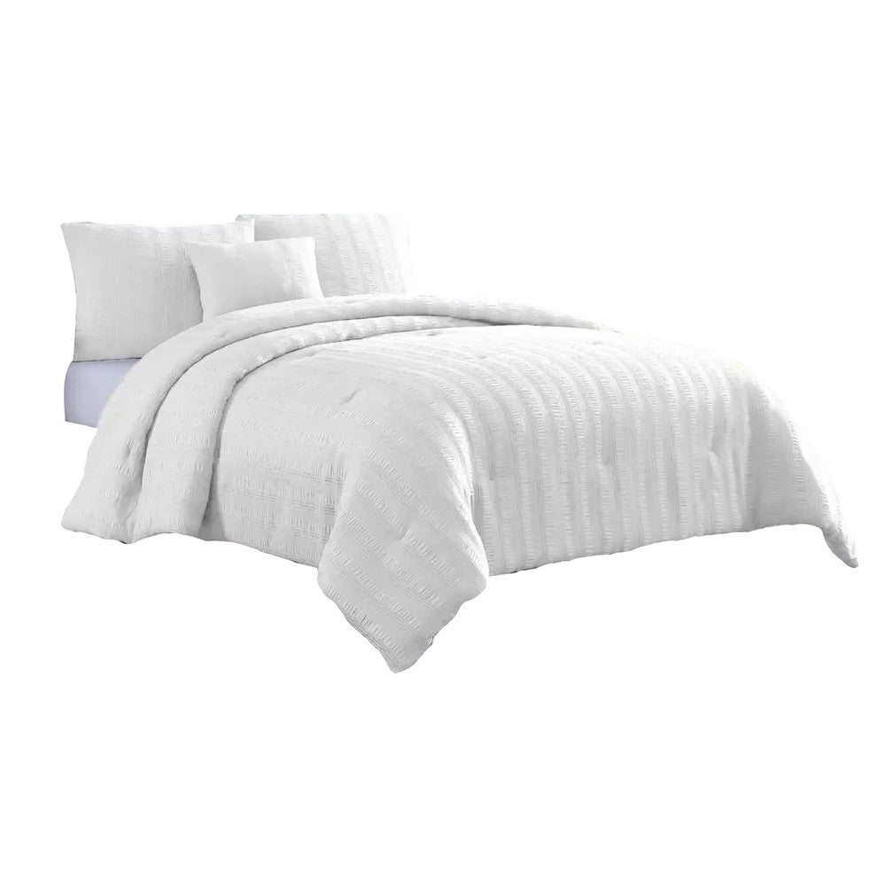 BENZARA Alice 4 Piece Textured Microfiber King Comforter Set, The Urban Port, White - BM277115