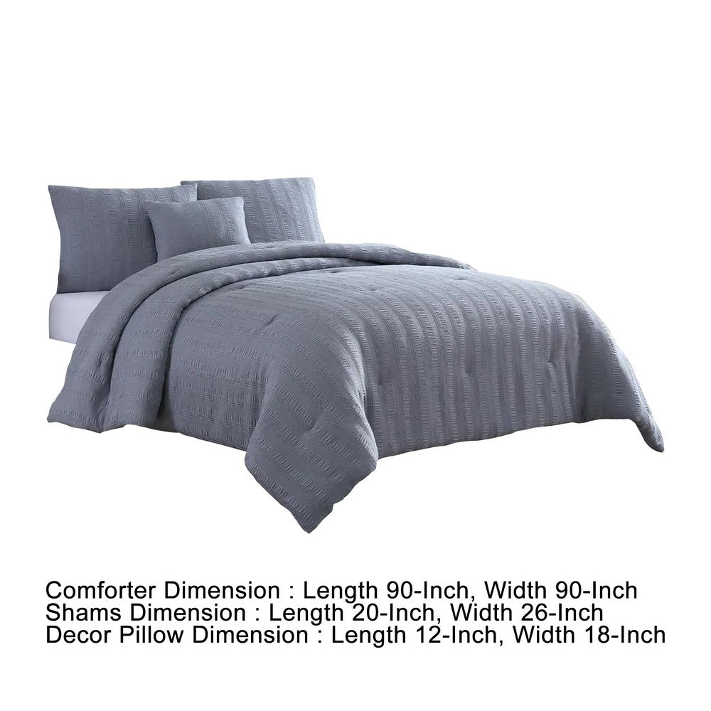 BENZARA Alice 4 Piece Textured Microfiber Queen Comforter Set, The Urban Port, Gray - BM277116