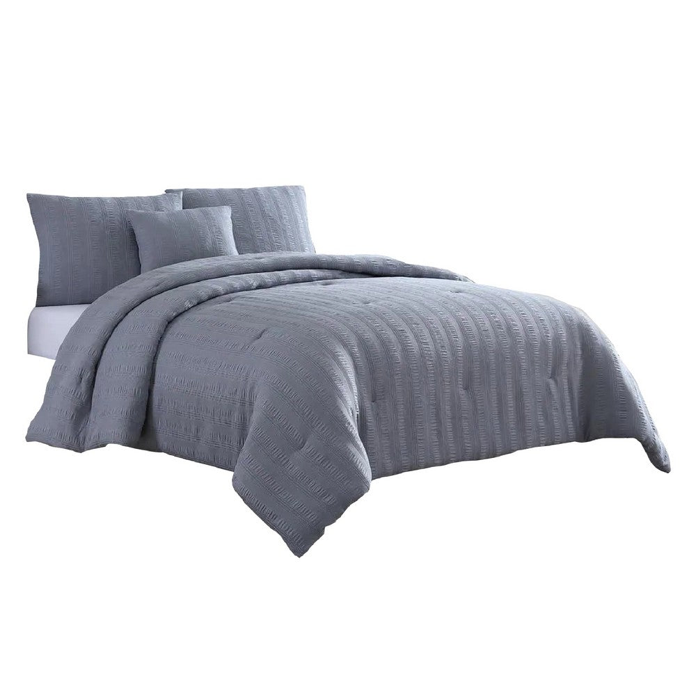 BENZARA Alice 4 Piece Textured Microfiber Queen Comforter Set, The Urban Port, Gray - BM277116