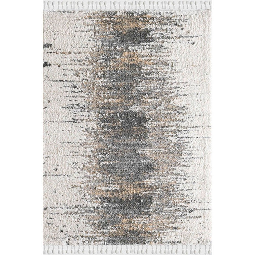 BENZARA 5 x 7 Modern Area Rug, Abstract Central Design, Soft Fabric, Cream Charcoal - BM280139