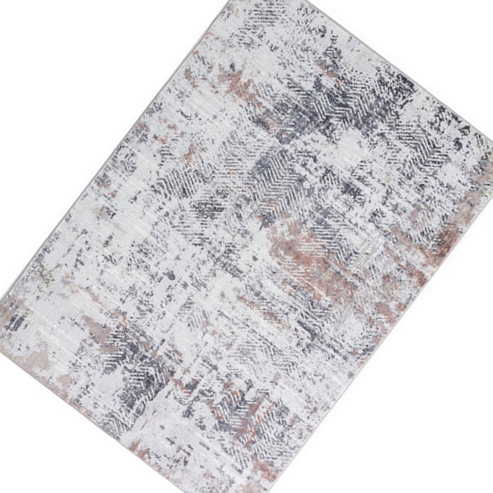 BENZARA Kuri 5 x 7 Modern Area Rug, Abstract Art Design, Soft Fabric, White, Brown - BM280144