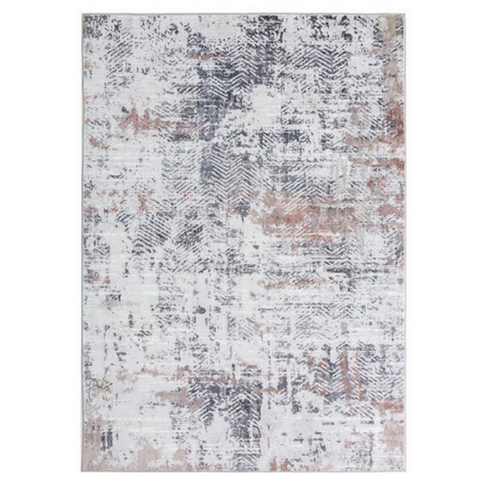 BENZARA Kuri 5 x 7 Modern Area Rug, Abstract Art Design, Soft Fabric, White, Brown - BM280144