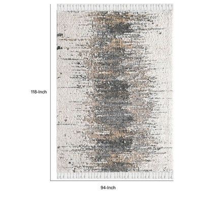 BENZARA 8 x 10 Area Rug, Abstract Centered Design, Soft Fabric, Off White, Gray - BM280166