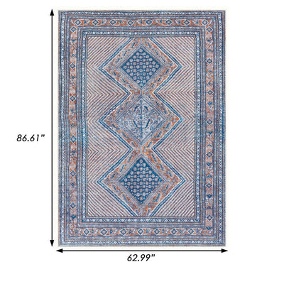 BENZARA Nia 5 x 7 Washable Soft Area Rug, Ornate, Border, Medium, Cornflower Blue - BM280178